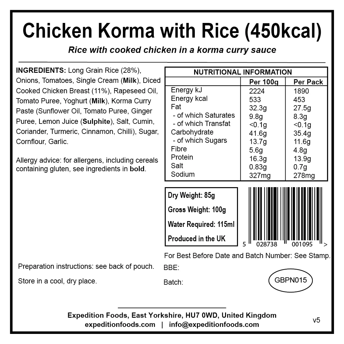 Expedition Foods Chicken Korma With Rice (450kcal) 8 Expedition Foods Chicken Korma With Rice (450kcal) - Image 6
