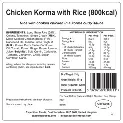 Expedition Foods Chicken Korma With Rice (800kcal) -Camp Life Shop chicken korma with rice 800kcal v7 label