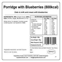 Expedition Foods Porridge With Blueberries (800kcal) 8 Expedition Foods Porridge With Blueberries (800kcal) -Camp Life Shop expedition foods porridge with blueberries 800kcal stats