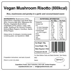 Expedition Foods Vegan Mushroom Risotto (800kcal) -Camp Life Shop expedition foods vegan mushroom risotto stats