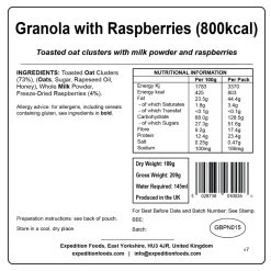Expedition Foods Granola With Raspberries (800kcal) -Camp Life Shop granola with raspberries 800kcal v7 label