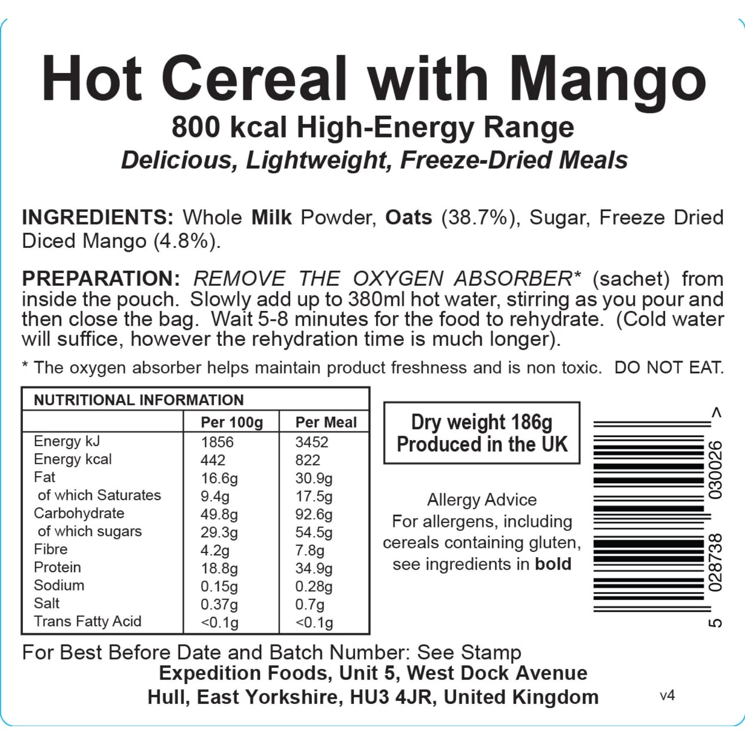 Expedition Foods Hot Cereal With Mango (800kcal) 8 Expedition Foods Hot Cereal With Mango (800kcal) - Image 6