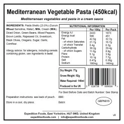 Expedition Foods Mediterranean Vegetable Pasta (450kcal) -Camp Life Shop mediterranean vegetable pasta 450kcal v8 label