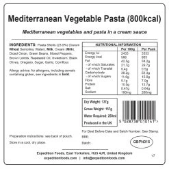 Expedition Foods Mediterranean Vegetable Pasta (800kcal) -Camp Life Shop mediterranean vegetable pasta 800kcal v7 label 01 149d3ace a51d 4b3a ab2b 01291da4286b