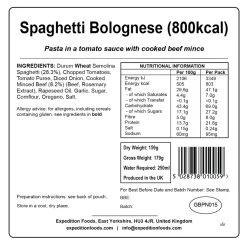 Expedition Foods Spaghetti Carbonara (800kcal) 9 Expedition Foods Spaghetti Carbonara (800kcal) -Camp Life Shop spaghetti bolognese 800kcal v9 label