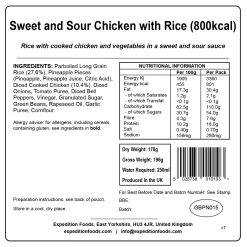 Expedition Foods Sweet And Sour Chicken With Rice (800kcal) -Camp Life Shop sweet and sour chicken with rice 800kcal v7 label