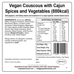 Expedition Foods Couscous With Cajun Spices And Vegetables (800kcal) -Camp Life Shop vegan couscous with cajun spices and vegetables 800kcal v3 label